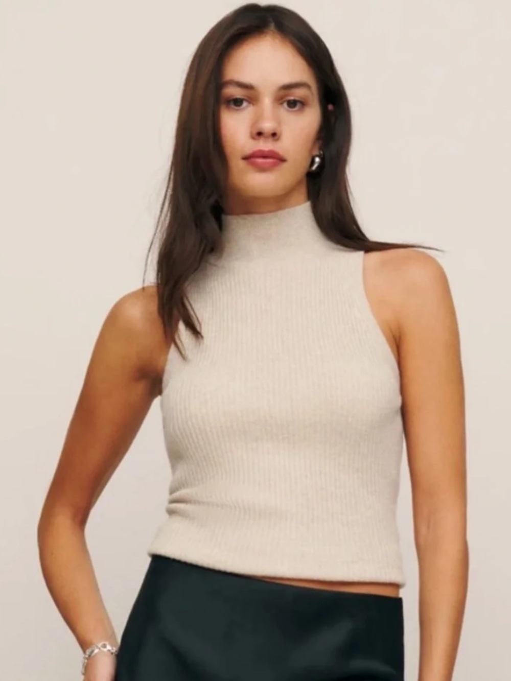 Reformation Farrah Cashmere Mock Neck Sleeveless Top, M